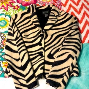 Lafayette 148 New York fitted black and cream zebra print blazer, size 6